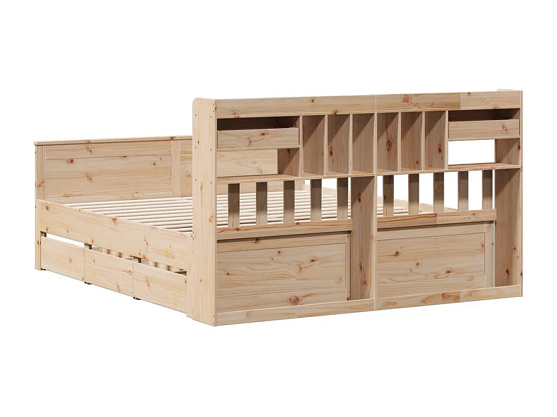 Cama con estantería sin colchón madera maciza de pino 180x200cm