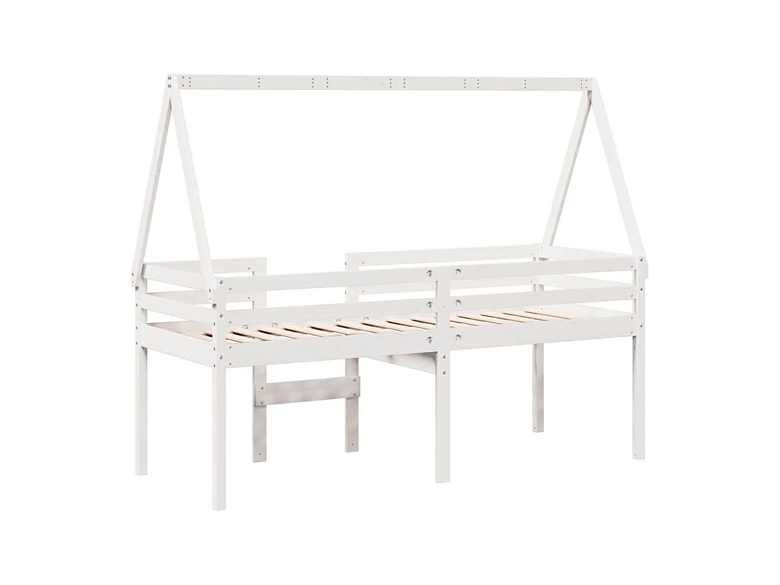 Lit haut avec toit blanc 75x190 cm bois de pin massif