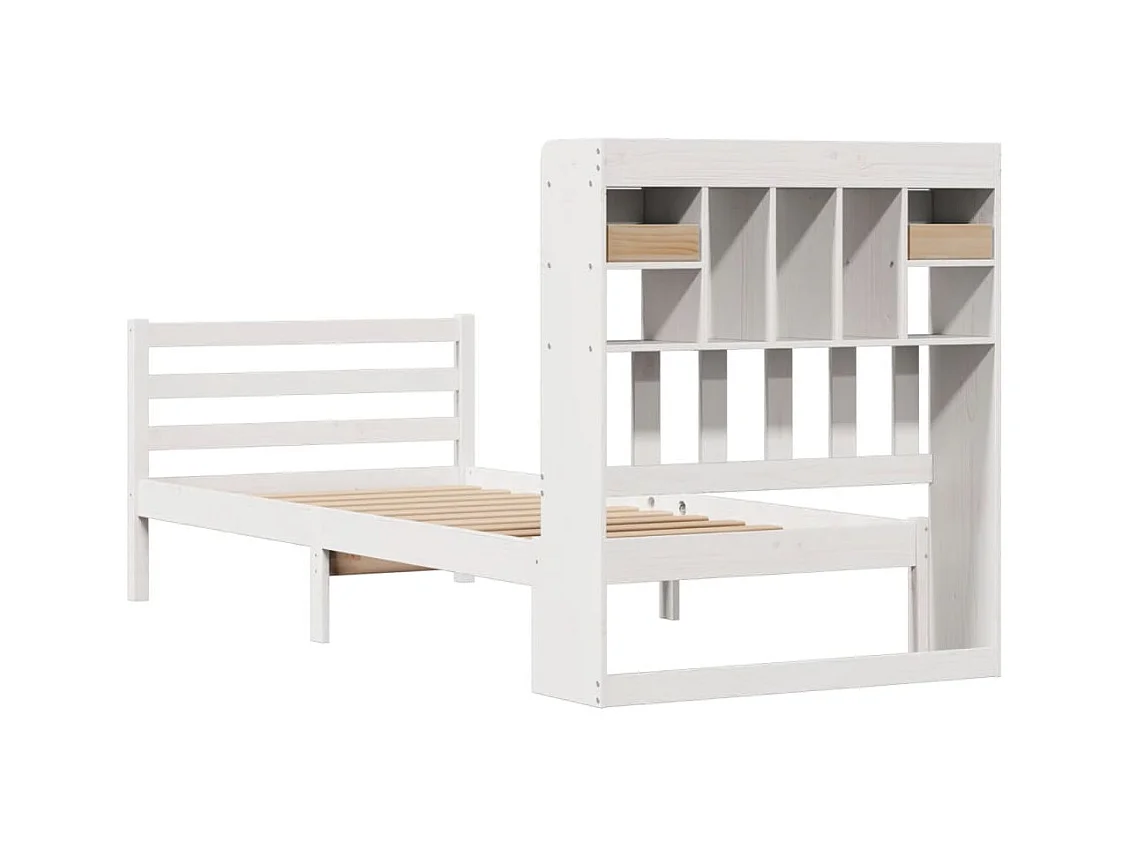 Cama con estantería sin colchón madera maciza blanco 90x200 cm