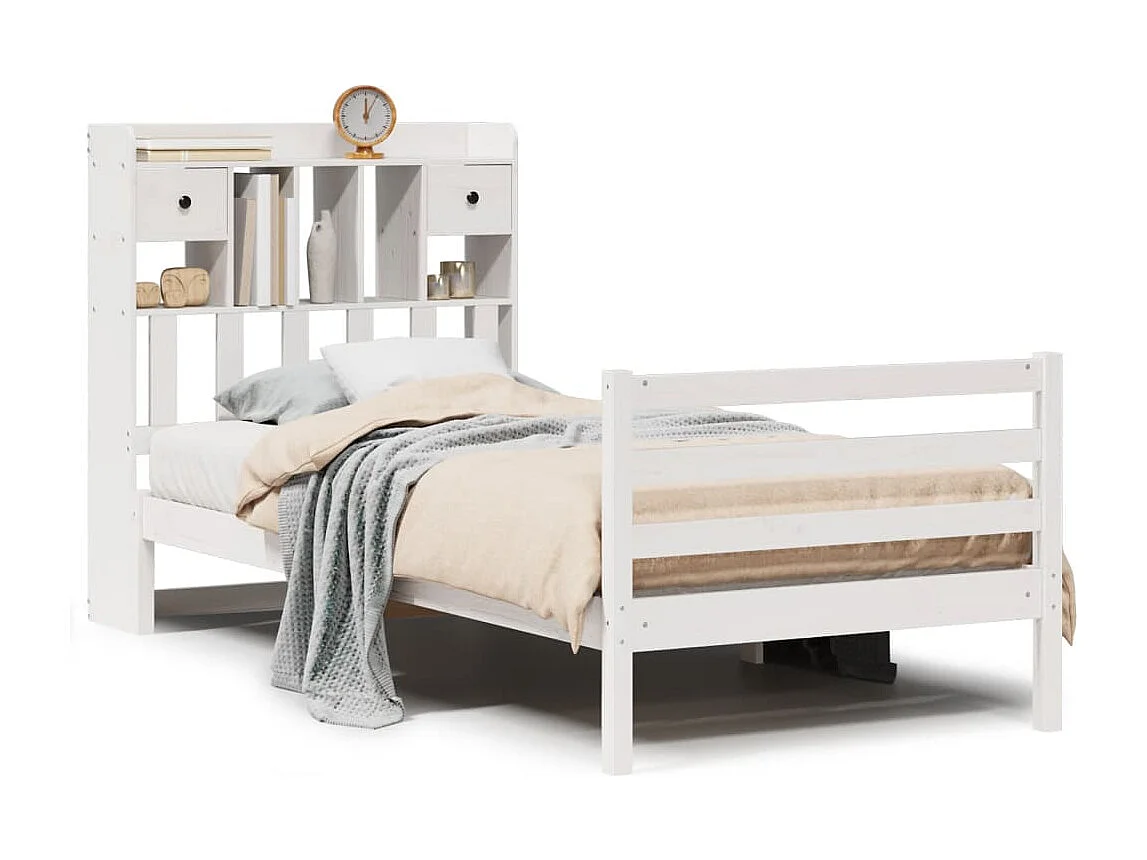 Cama con estantería sin colchón madera maciza blanco 90x200 cm