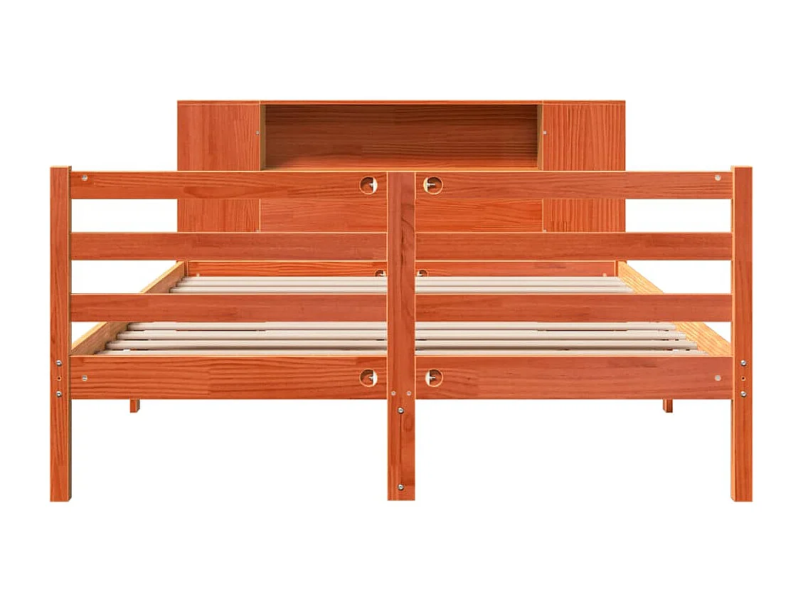 Lit bibliothèque sans matelas cire marron 135x190 cm pin massif