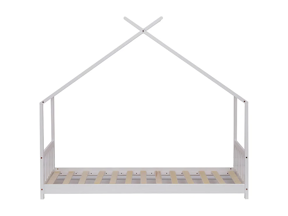 Lit cabane en pin massif 90x190 cm blanc avec 10 lattes en contreplaqué peuplier - modèle Nikita - montage rapide et facile