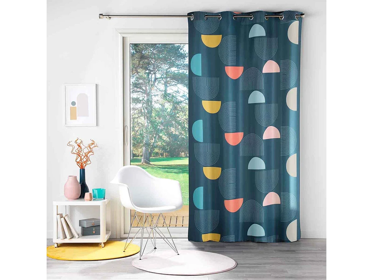 Rideau à Œillets Imprimé "Pop Art" 140x260cm Bleu