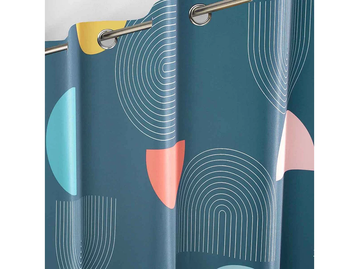 Rideau à Œillets Imprimé "Pop Art" 140x260cm Bleu