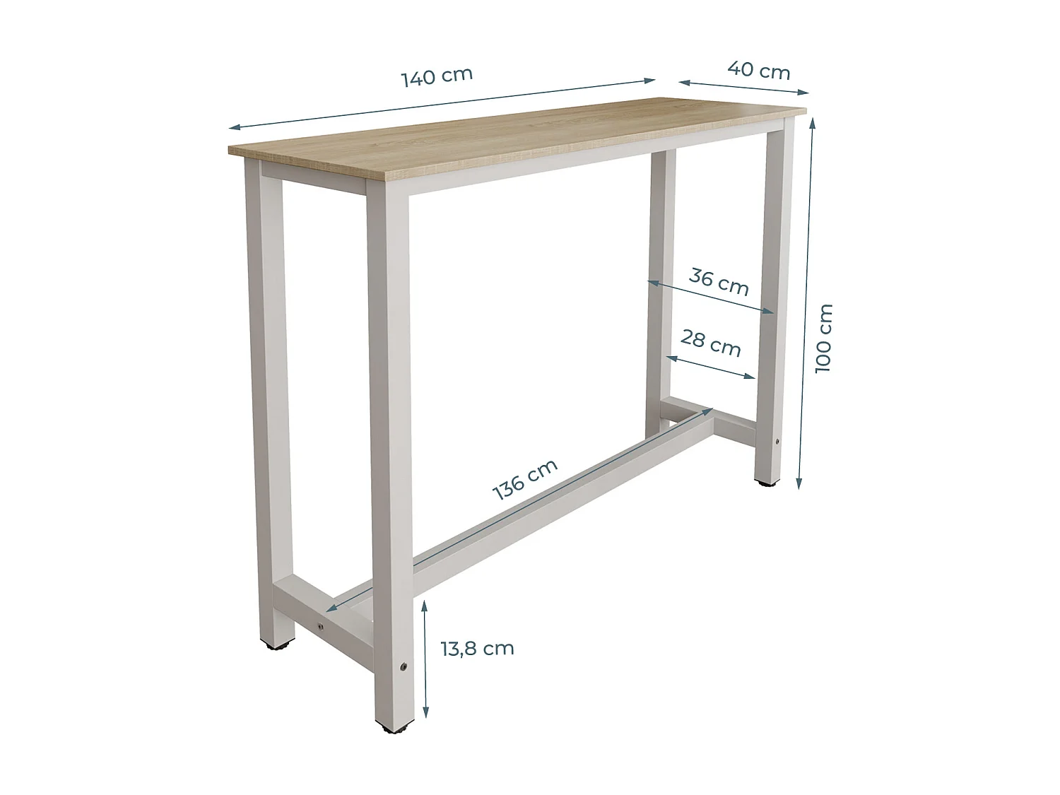 Mesa alta para Cocina Comedor en Blanco y Sonoma 140x100x40cm Ani