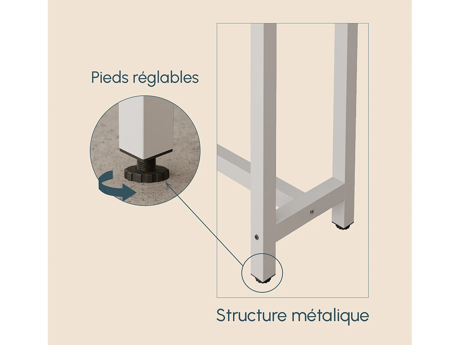 Mesa alta para Cocina Comedor en Blanco y Sonoma 140x100x40cm Ani