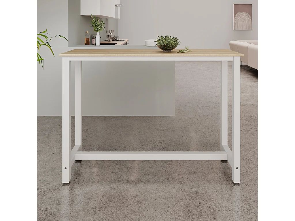 Table haute de cuisine et salle à manger en blanc et sonoma de 140x100x40 cm Ani