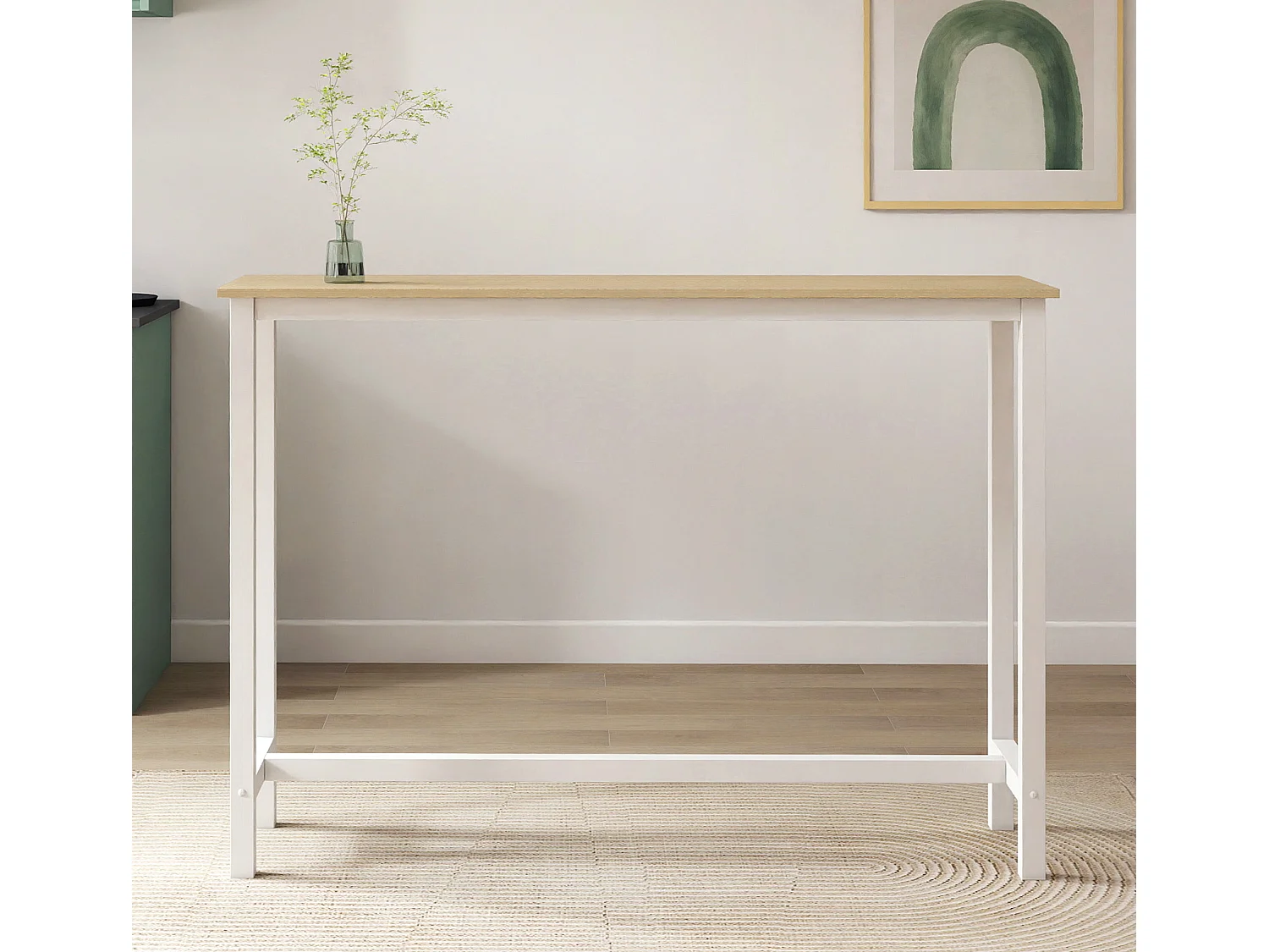 Table haute de cuisine et salle à manger en blanc et sonoma de 140x100x40 cm Ani