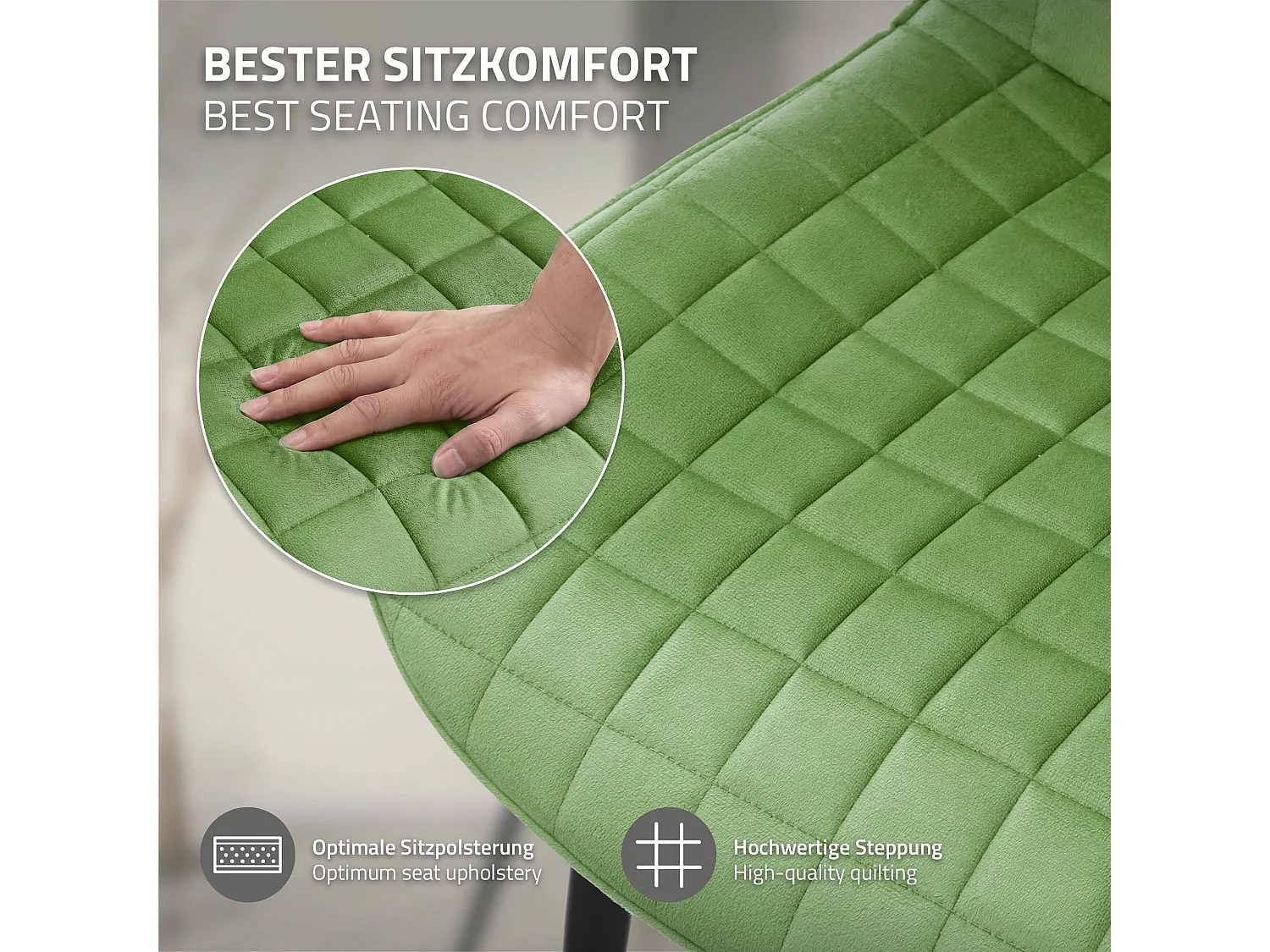 ML-Design 2x Sillas de comedor verde salvia tapizado aspecto terciopelo con resplado y patas metal sillón moderno acolchado para hogar oficina