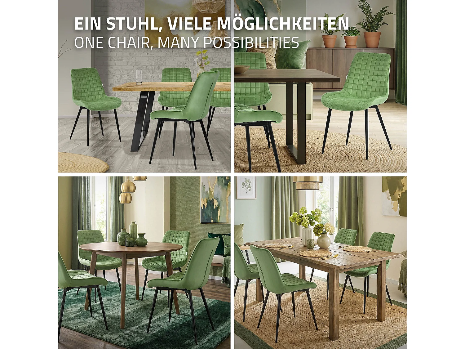 ML-Design 2x Sillas de comedor verde salvia tapizado aspecto terciopelo con resplado y patas metal sillón moderno acolchado para hogar oficina