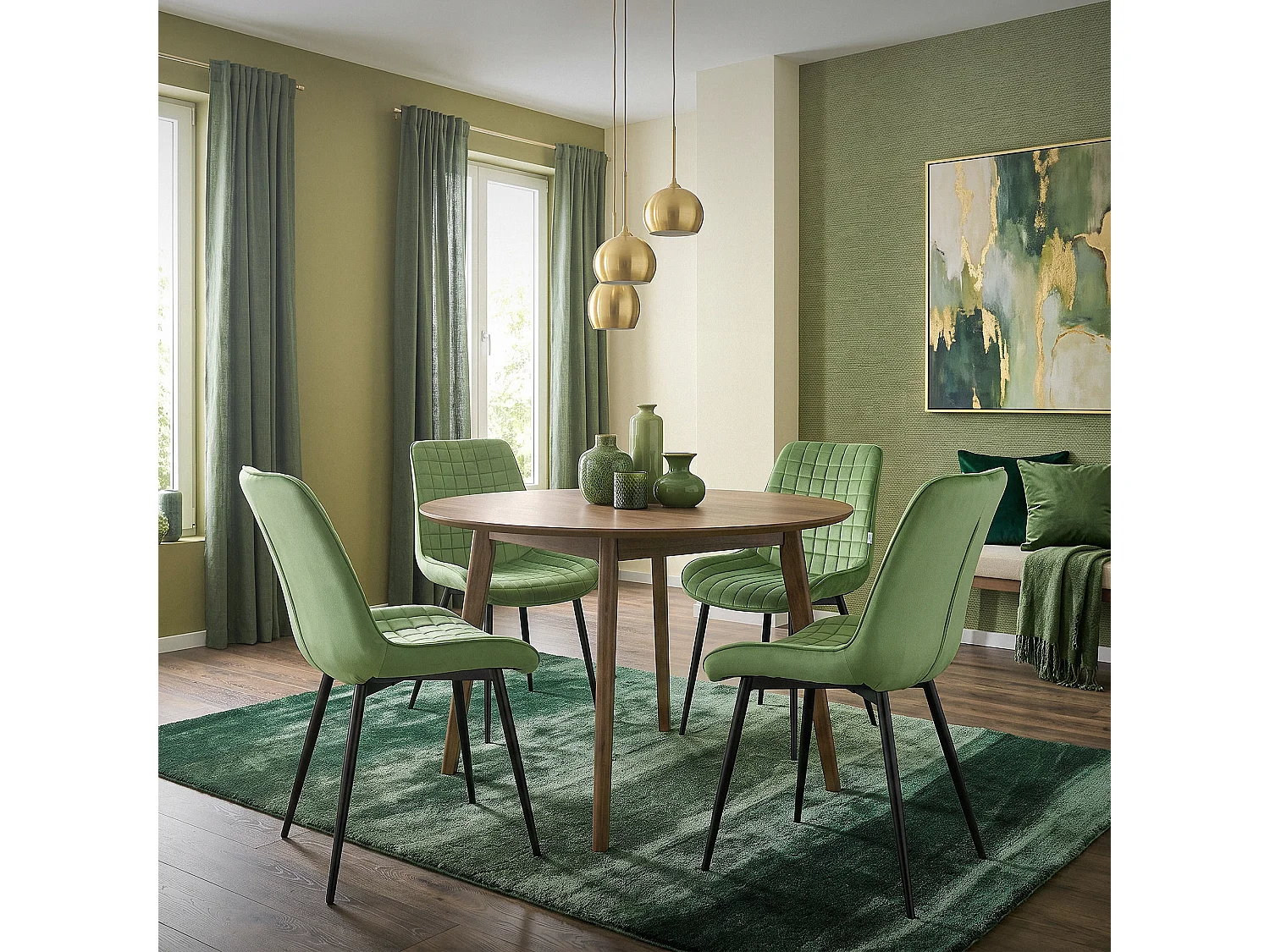 ML-Design 2x Sillas de comedor verde salvia tapizado aspecto terciopelo con resplado y patas metal sillón moderno acolchado para hogar oficina