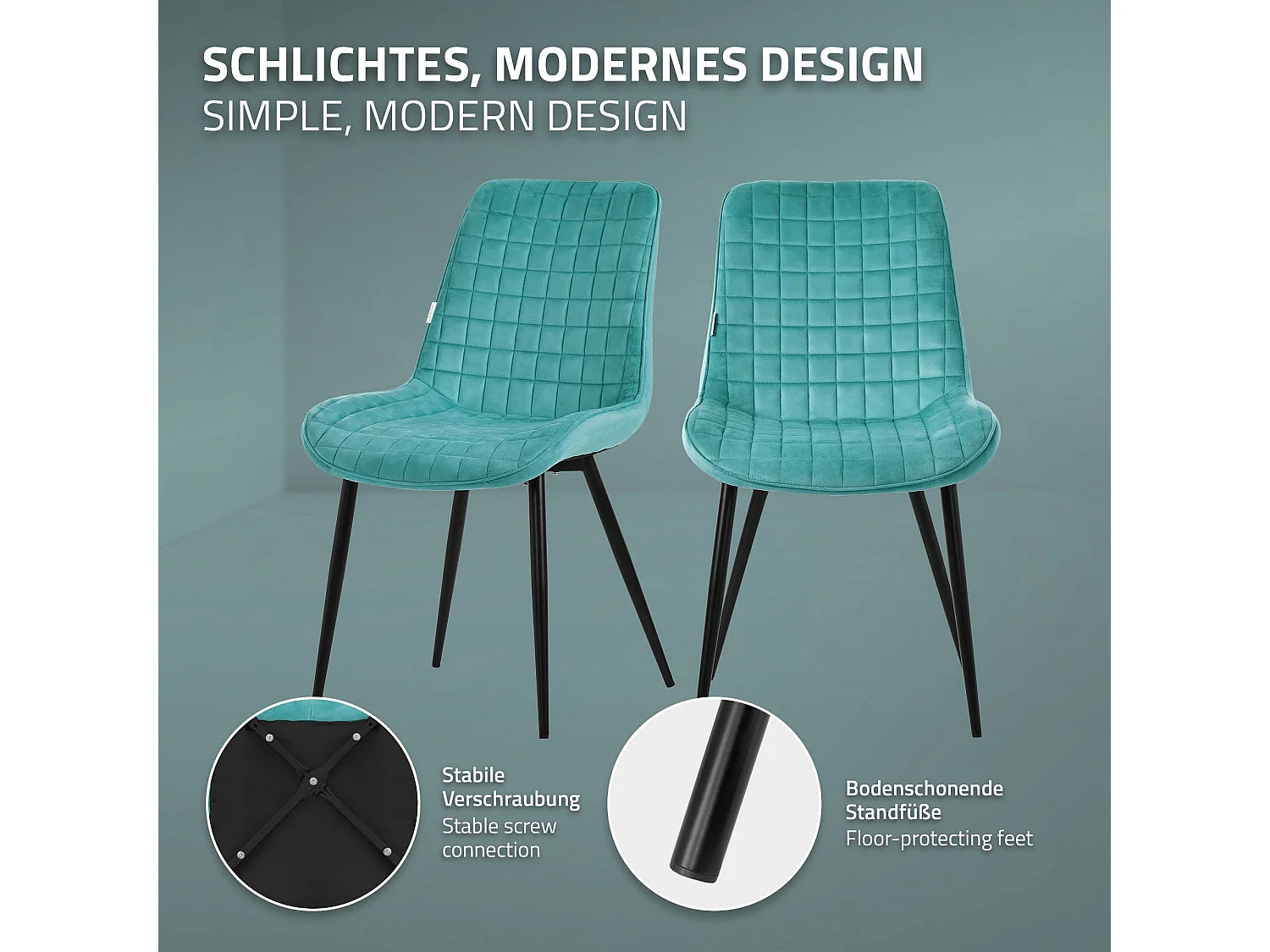 Lot de 6 chaises de salle à manger pétrole assise ergonomique revêtement en velours respirant pieds noir en acier patins pré-montés design raffiné