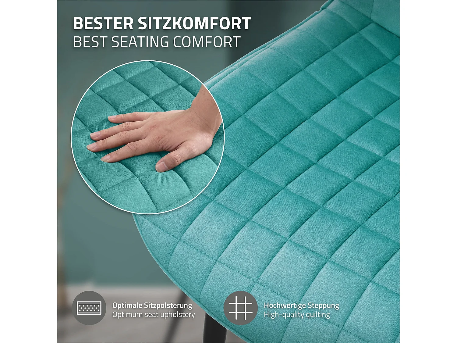 Lot de 6 chaises de salle à manger pétrole assise ergonomique revêtement en velours respirant pieds noir en acier patins pré-montés design raffiné