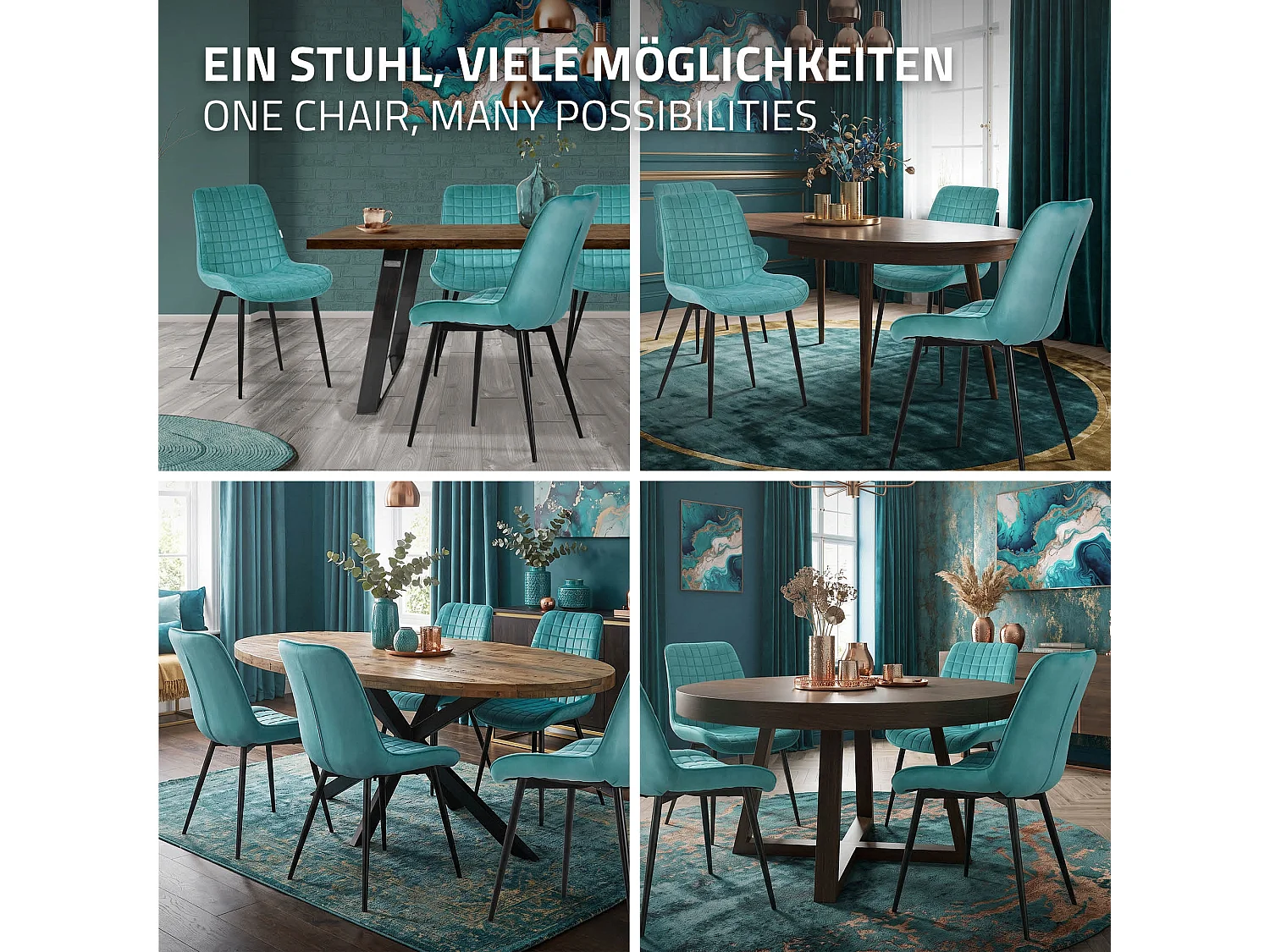 Lot de 6 chaises de salle à manger pétrole assise ergonomique revêtement en velours respirant pieds noir en acier patins pré-montés design raffiné