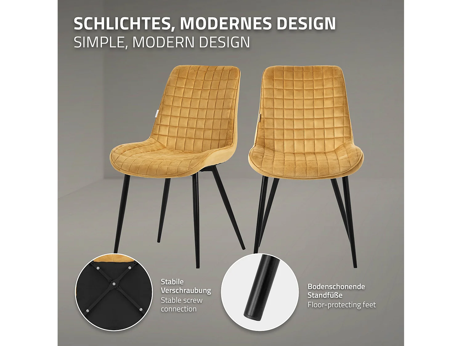 ML-Design Sedie da pranzo set di 2 giallo senape rivestimento in velluto sedia da cucina con schienale gambe in metallo seggiola per studio ufficio
