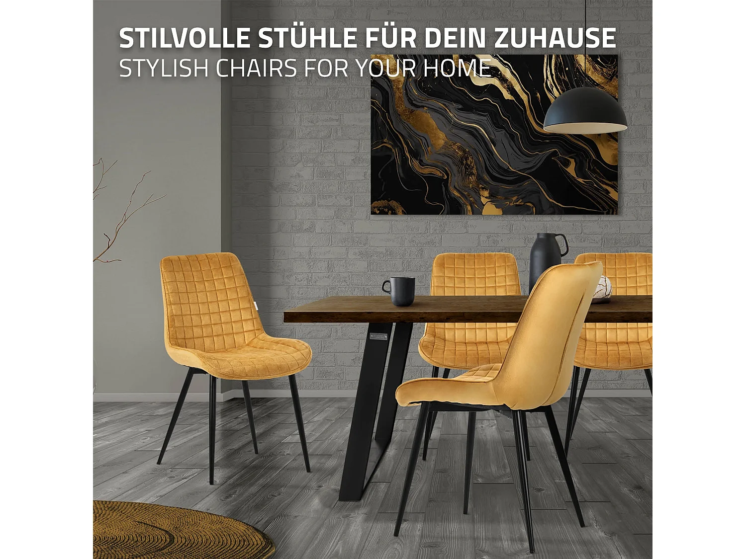 ML-Design Sedie da pranzo set di 2 giallo senape rivestimento in velluto sedia da cucina con schienale gambe in metallo seggiola per studio ufficio