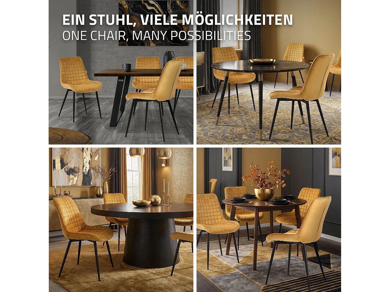 ML-Design Sedie da pranzo set di 2 giallo senape rivestimento in velluto sedia da cucina con schienale gambe in metallo seggiola per studio ufficio
