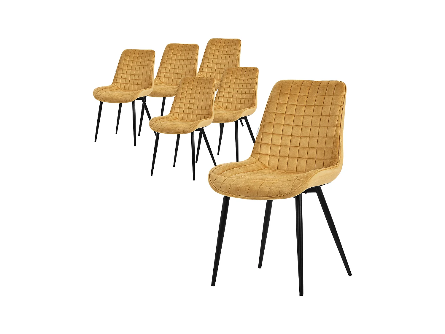 Lot de 6 chaises de salle à manger cuisine rembourrées en velours jaune moutarde