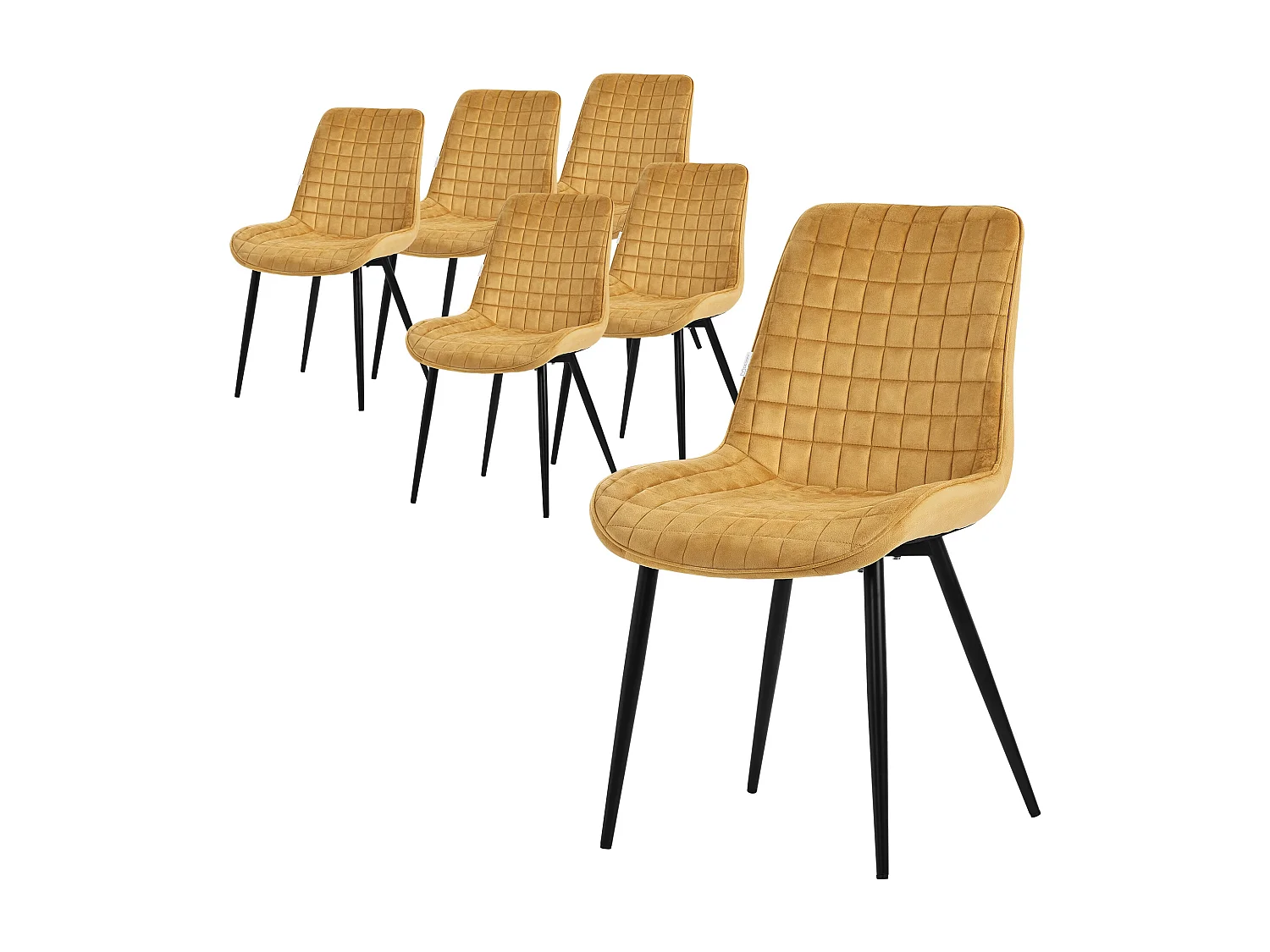 Lot de 6 chaises de salle à manger cuisine rembourrées en velours jaune moutarde