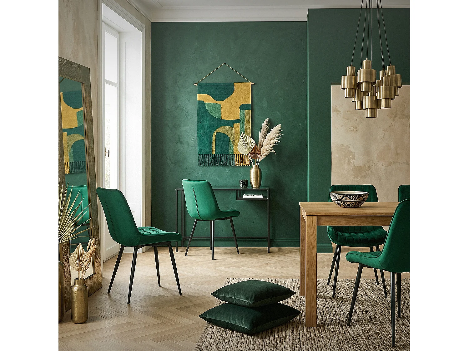ML-Design Sedie da pranzo set di 2 verde scuro rivestimento in velluto sedia da cucina con schienale con gambe in metallo seggiola da studio ufficio