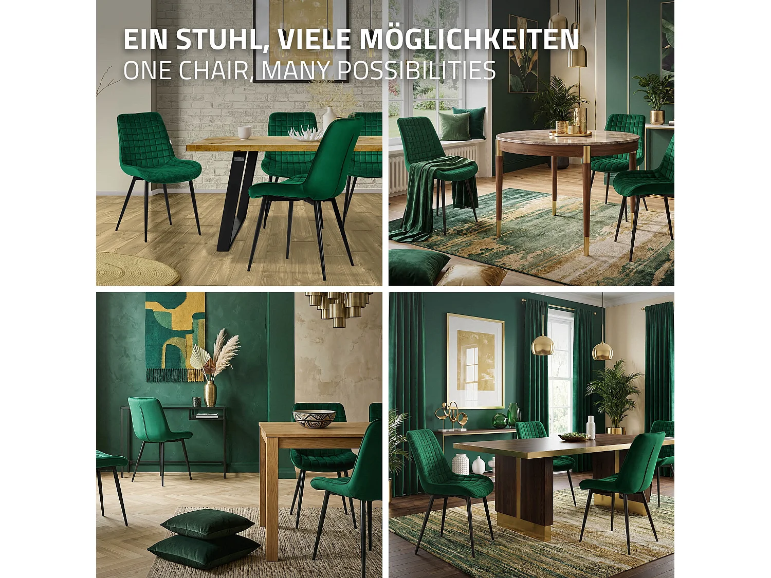 ML-Design 6x Sillas de comedor verde oscuro tapizado aspecto terciopelo con resplado y patas metal sillón moderno acolchado para hogar oficina
