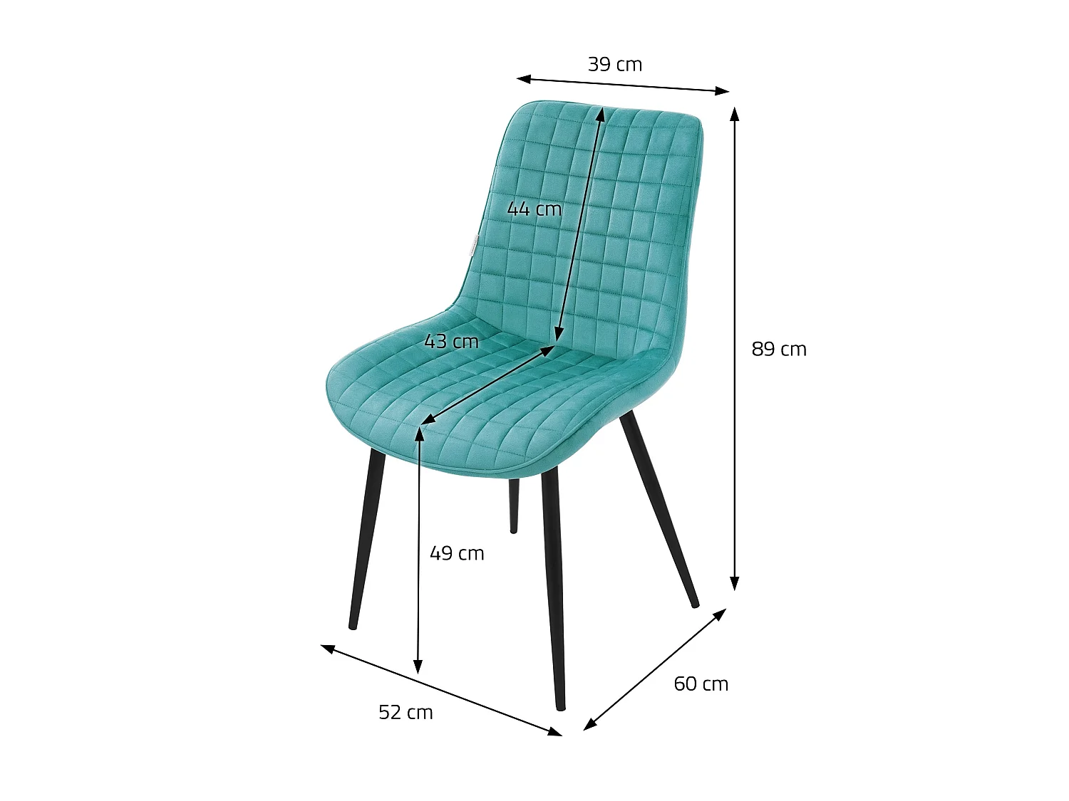 Lot de 4 chaises de salle à manger pétrole assise ergonomique revêtement en velours respirant pieds noir en acier patins pré-montés design raffiné