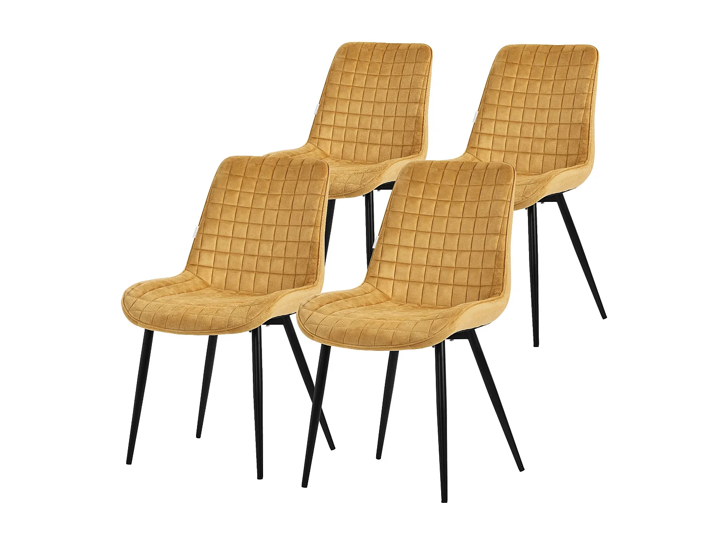 Lot de 4 chaises de salle à manger cuisine rembourrées en velours jaune moutarde
