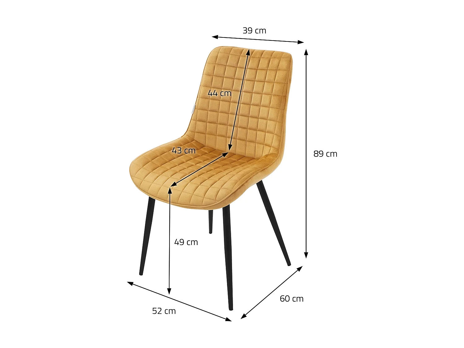 Lot de 4 chaises de salle à manger cuisine rembourrées en velours jaune moutarde