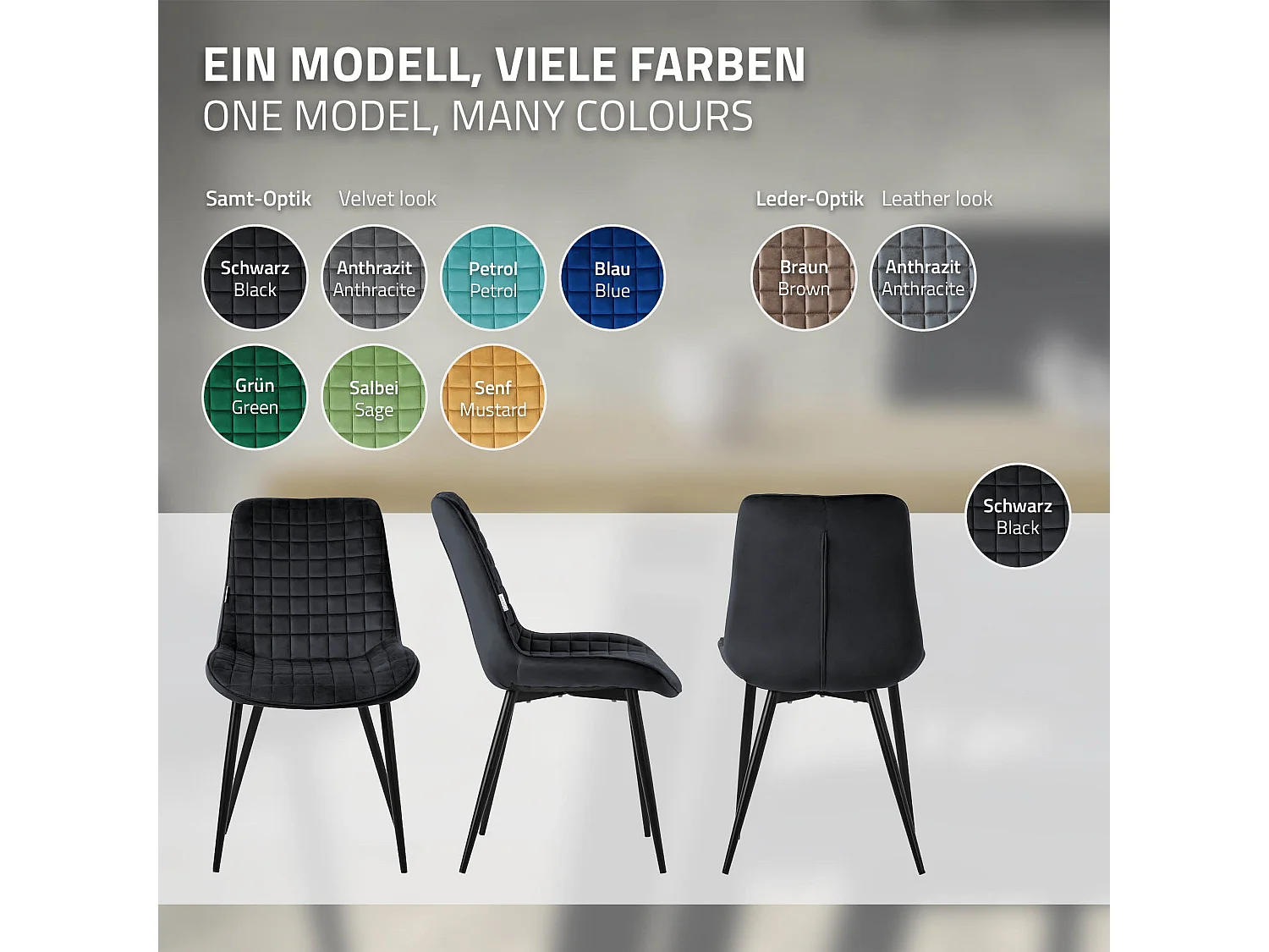 Lot de 4 chaises de salle à manger noir assise ergonomique revêtement en velours respirant pieds noir en acier patins pré-montés design raffiné