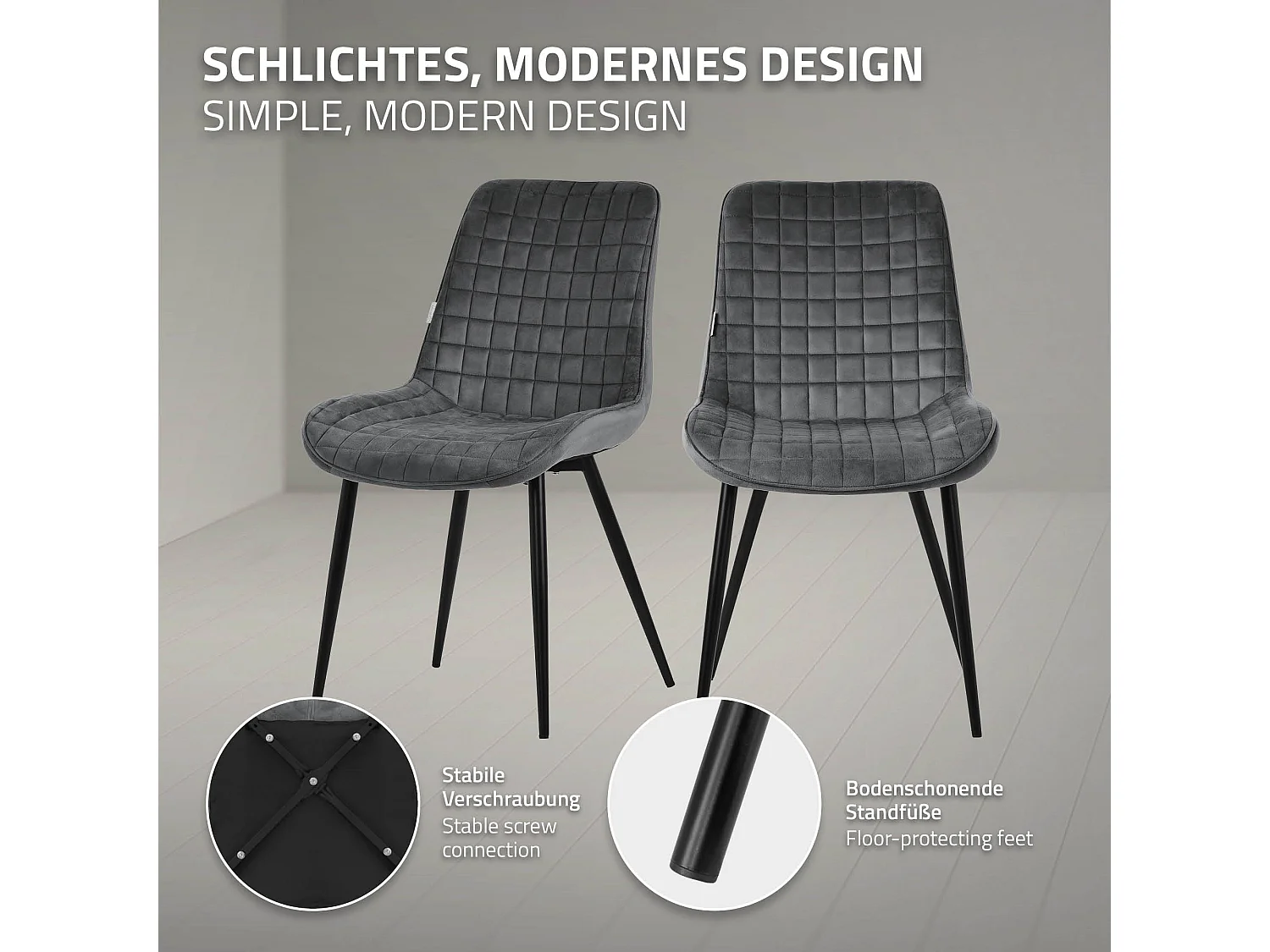 ML-Design 2x Sillas de comedor color antracita tapizado aspecto terciopelo con resplado y patas metal sillón moderno acolchado para hogar oficina