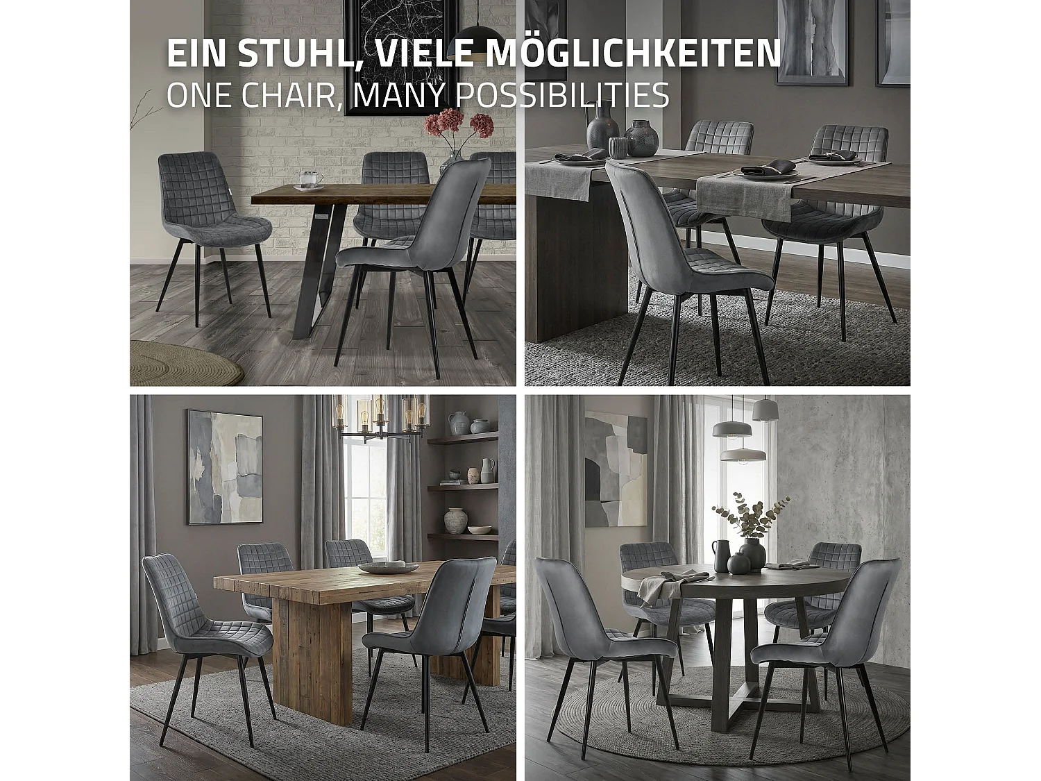 ML-Design 2x Sillas de comedor color antracita tapizado aspecto terciopelo con resplado y patas metal sillón moderno acolchado para hogar oficina