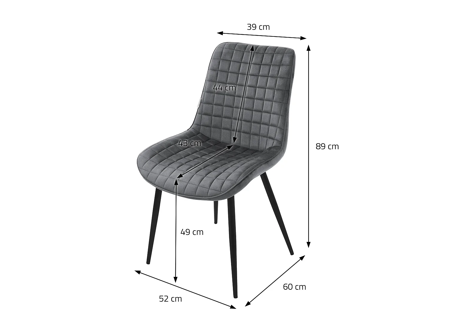 ML-Design 2x Sillas de comedor color antracita tapizado aspecto terciopelo con resplado y patas metal sillón moderno acolchado para hogar oficina