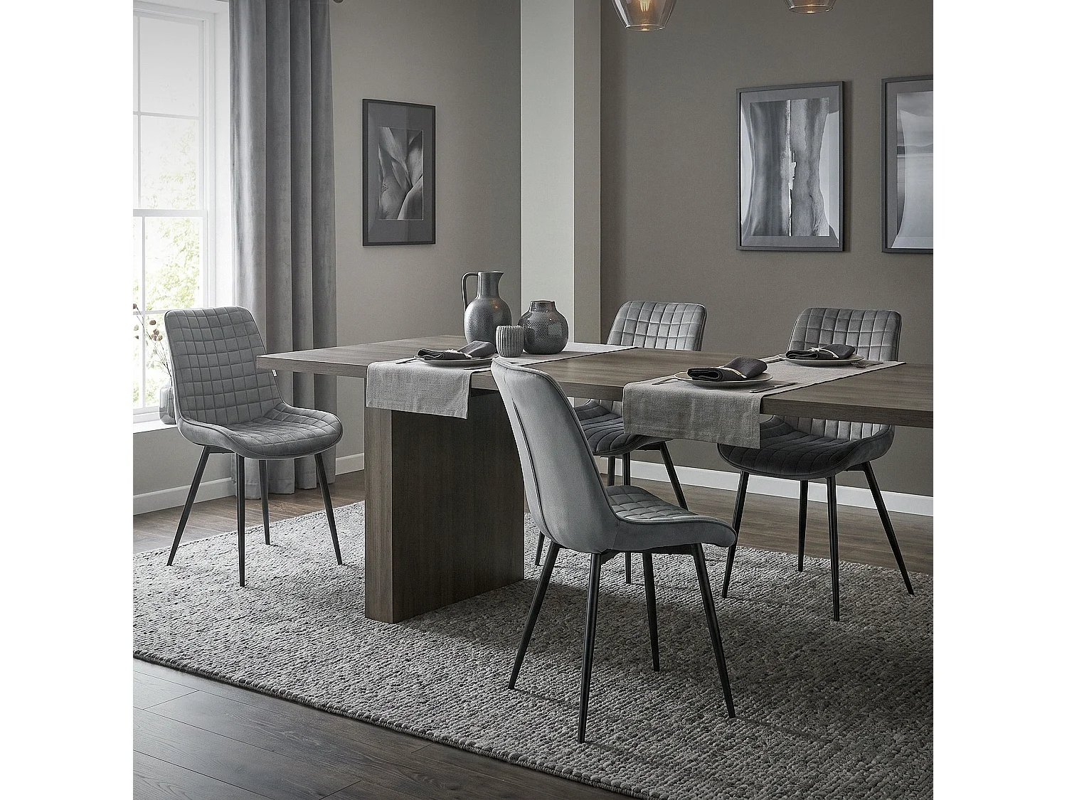 ML-Design 2x Sillas de comedor color antracita tapizado aspecto terciopelo con resplado y patas metal sillón moderno acolchado para hogar oficina