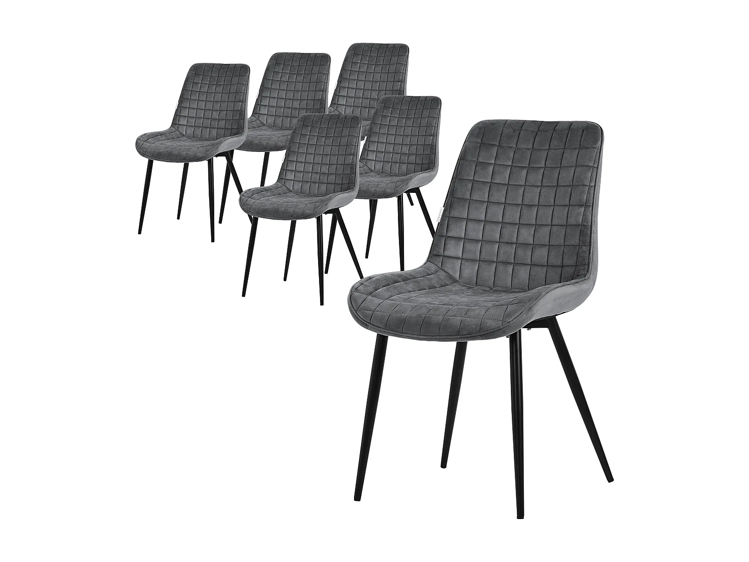 Lot de 6 chaises de salle à manger cuisine rembourrées en velours anthracite