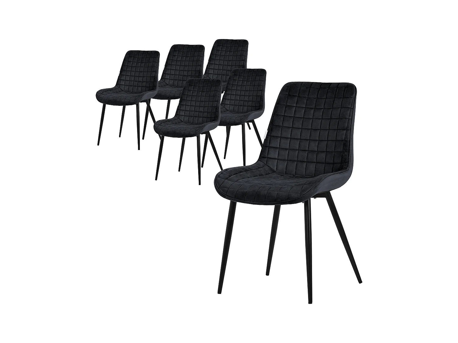 Lot de 6 chaises de salle à manger cuisine salon rembourrées en velours noir
