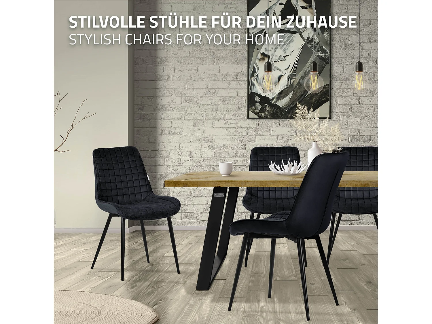Lot de 6 chaises de salle à manger noir assise ergonomique revêtement en velours respirant pieds noir en acier patins pré-montés design raffiné