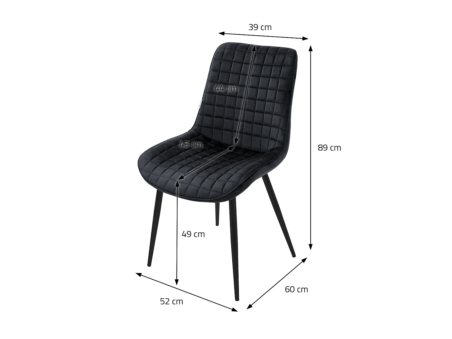 Lot de 6 chaises de salle à manger noir assise ergonomique revêtement en velours respirant pieds noir en acier patins pré-montés design raffiné
