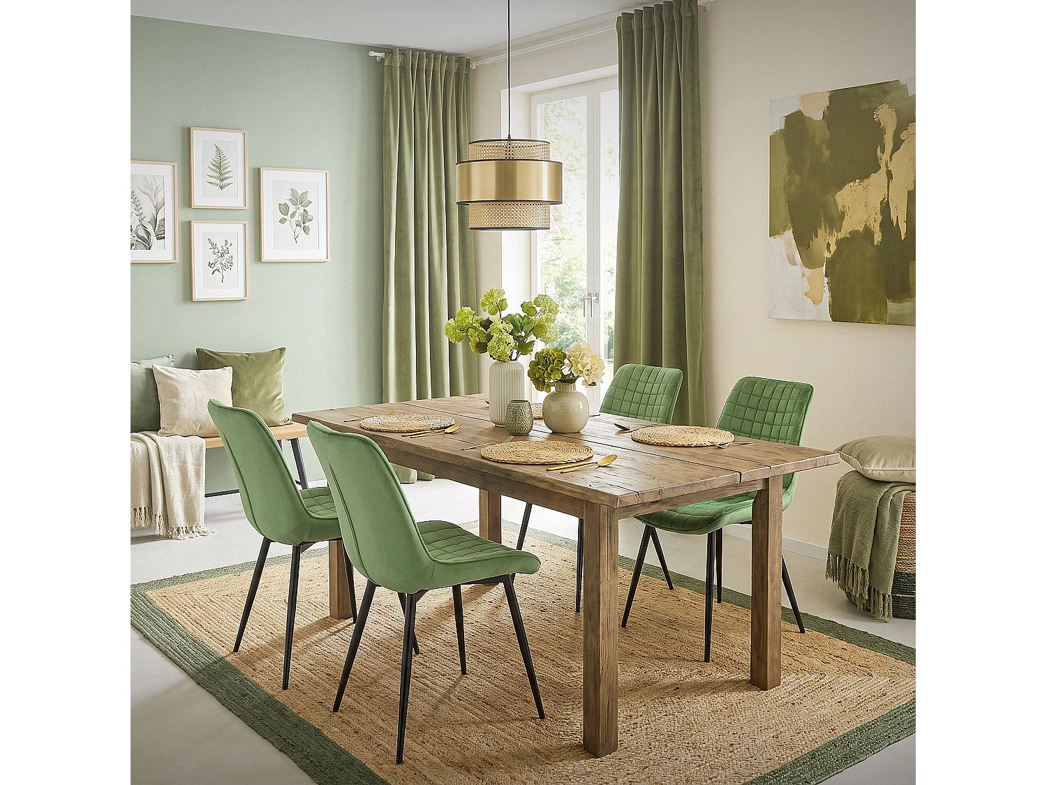 ML-Design Sedie da pranzo set di 4 verde salvia rivestimento in velluto sedia da cucina con schienale gambe in metallo seggiola per studio ufficio