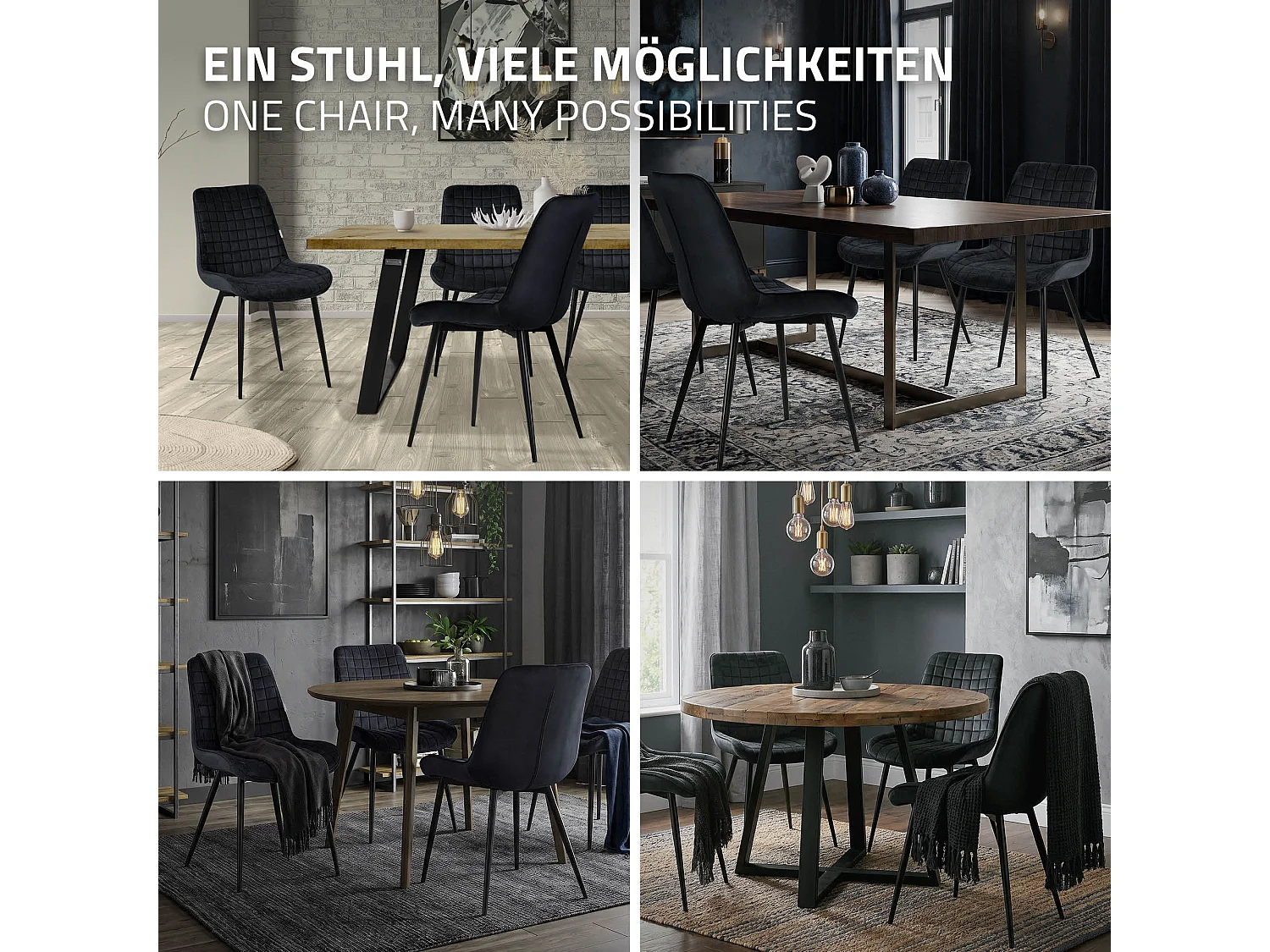 Lot de 2 chaises de salle à manger noir assise ergonomique revêtement en velours respirant pieds noir en acier patins pré-montés design raffiné
