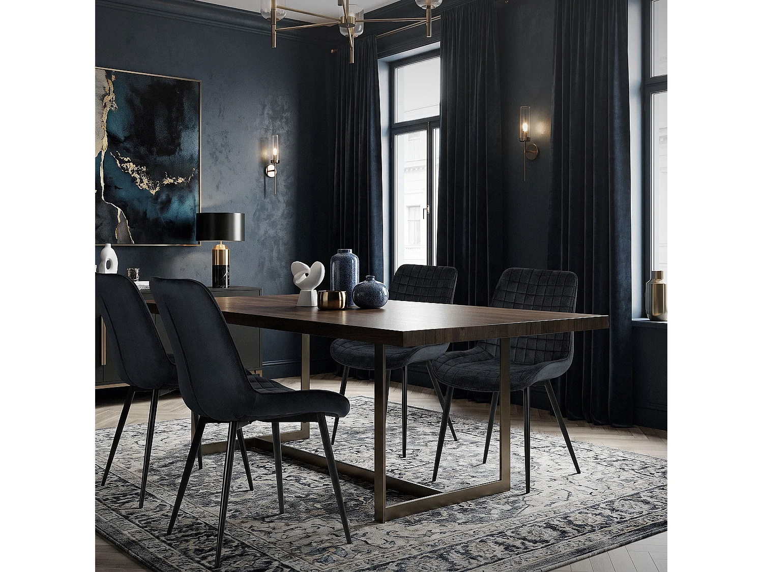 ML-Design 2x Sillas de comedor color negro tapizado aspecto terciopelo con resplado y patas metal sillón moderno acolchado para hogar oficina