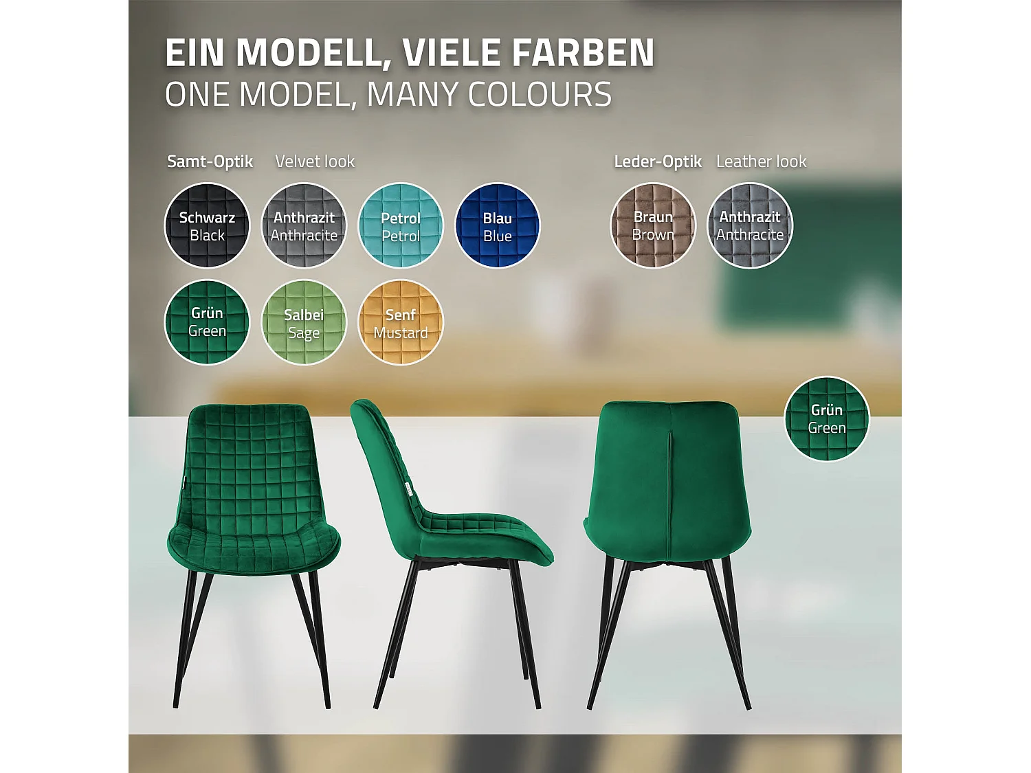 ML-Design Sedie da pranzo set di 4 verde scuro rivestimento in velluto sedia da cucina con schienale con gambe in metallo seggiola da studio ufficio