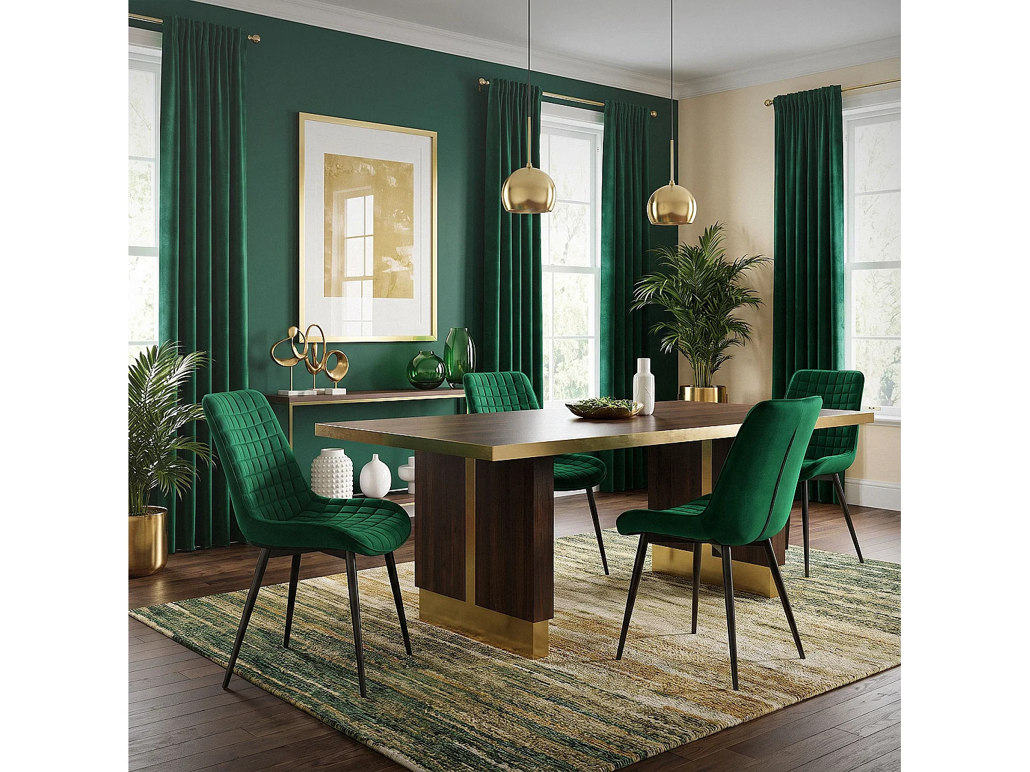 ML-Design Sedie da pranzo set di 4 verde scuro rivestimento in velluto sedia da cucina con schienale con gambe in metallo seggiola da studio ufficio