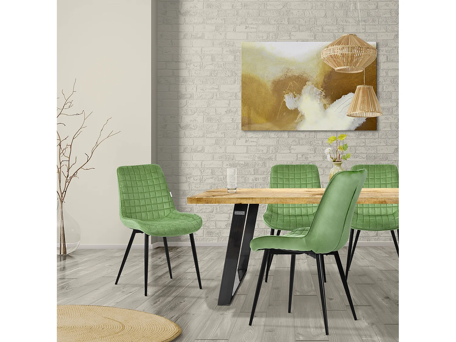 Lot de 6 chaises de salle à manger cuisine salon rembourrées en velours sauge