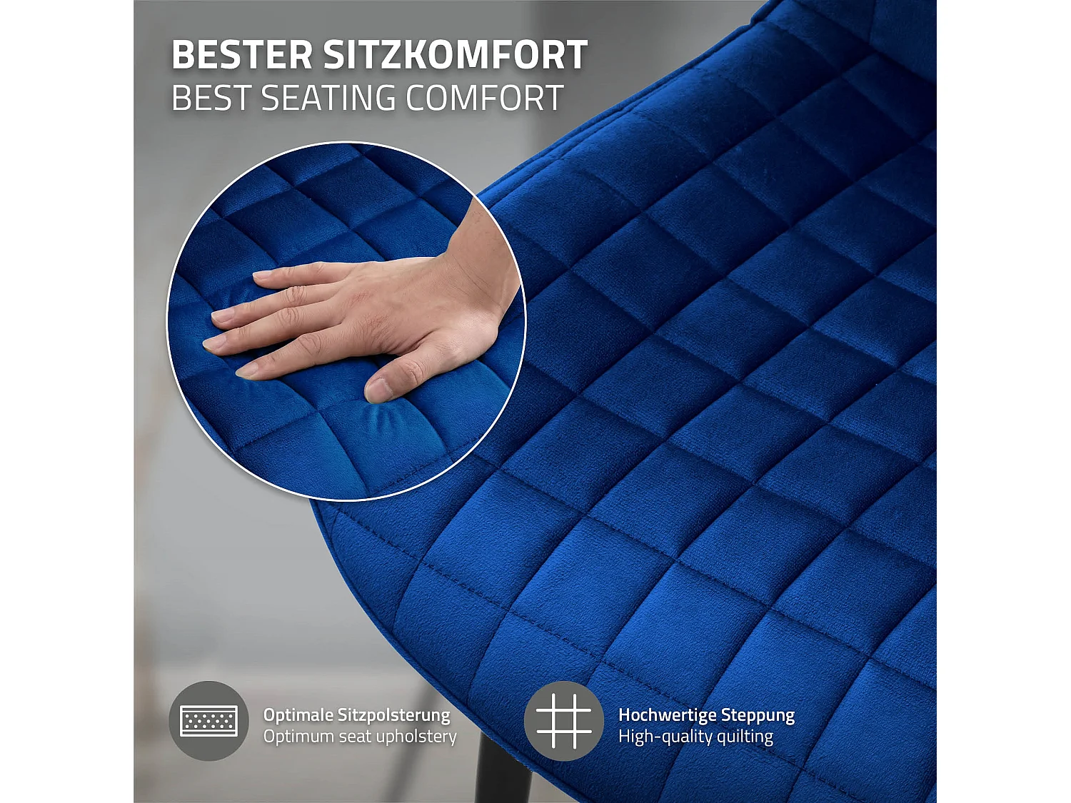 ML-Design 2x Sillas de comedor color azul oscuro tapizado aspecto terciopelo con resplado y patas metal sillón moderno acolchado para hogar oficina