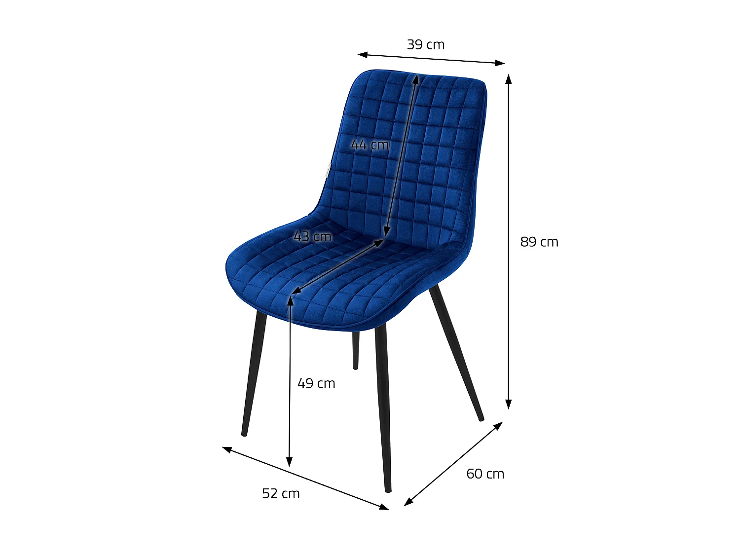 ML-Design 2x Sillas de comedor color azul oscuro tapizado aspecto terciopelo con resplado y patas metal sillón moderno acolchado para hogar oficina