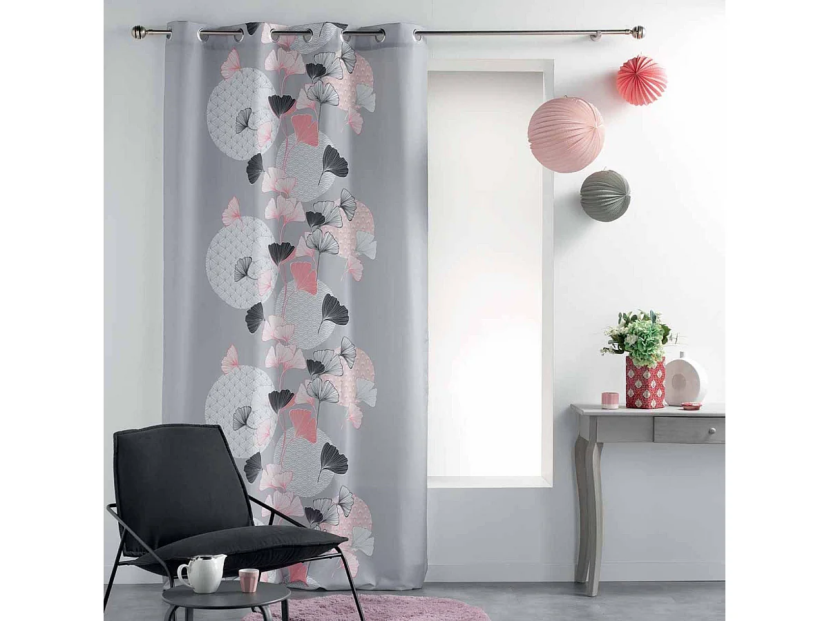 Rideau à Œillets Imprimé "Eden Blush" 140x260cm Gris