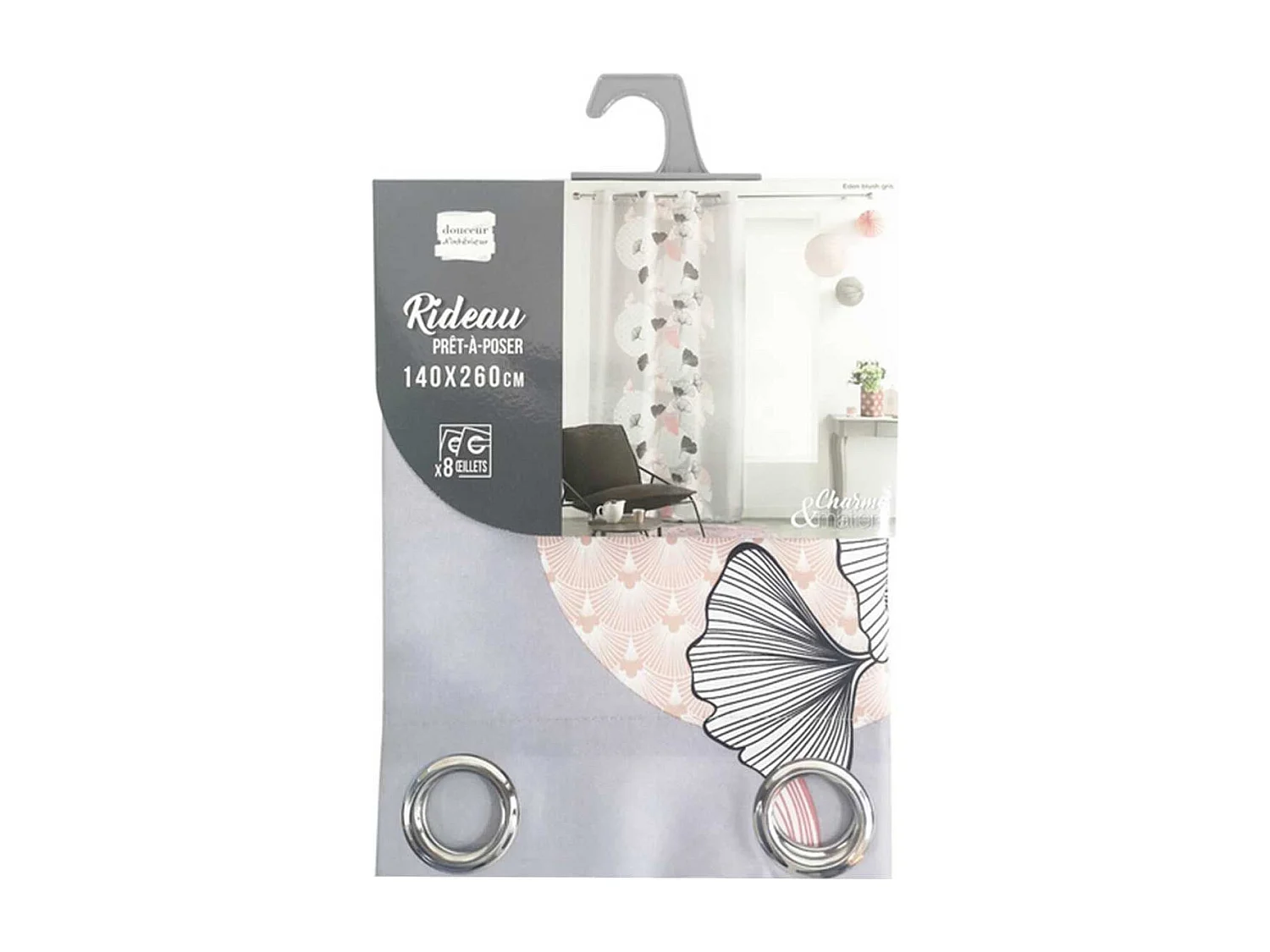 Rideau à Œillets Imprimé "Eden Blush" 140x260cm Gris