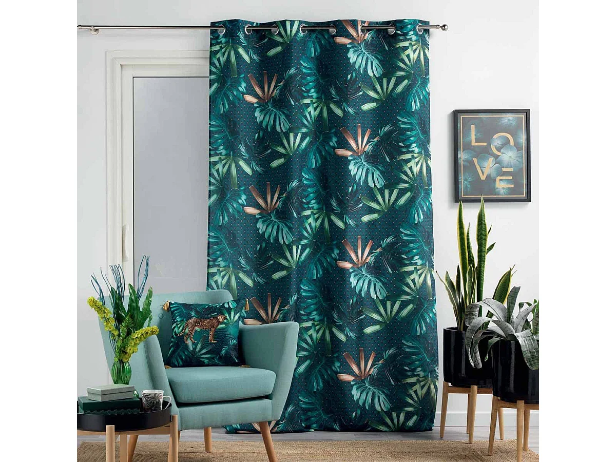 Rideau à Œillets "Blue Garden" 140x260cm Bleu