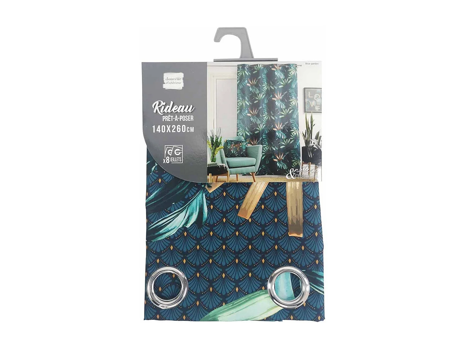 Rideau à Œillets "Blue Garden" 140x260cm Bleu
