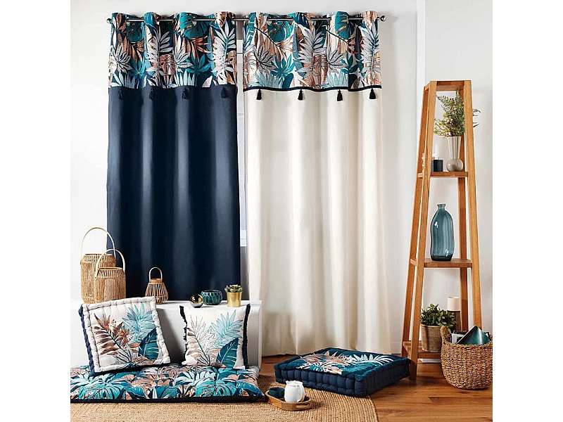 Rideau à Œillets Imprimé "Alianor" 140x240cm Bleu